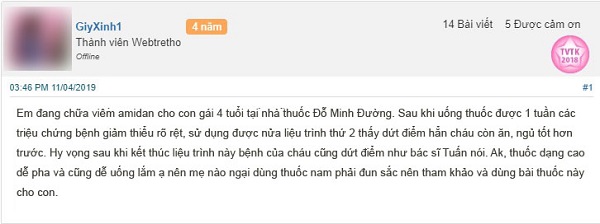 Chia sẻ về hiệu quả bài thuốc chữa viêm amidan của Đỗ Minh Đường