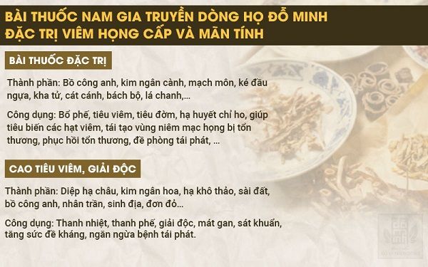 Chi tiết thành phần công dụng bài thuốc chữa viêm họng của Đỗ Minh Đường