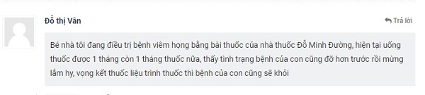 Phản hồi của bệnh nhân về kết quả bài thuốc nam Đỗ Minh Đường chữa viêm họng
