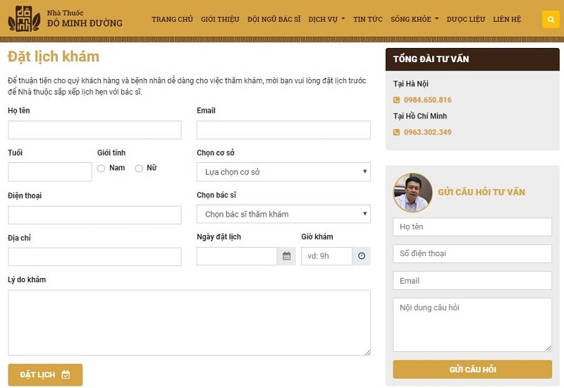 Quy trình đặt lịch khám tại Đỗ Minh Đường