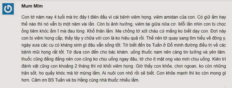 Phản hồi của người bệnh về bài thuốc Viêm họng Đỗ Minh